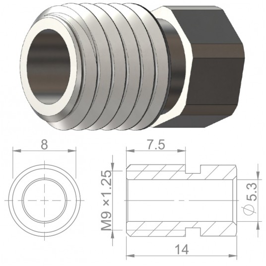 Śruba przew.hydr. HBP02 Alu;M9x1.25;CZ -photo number 2