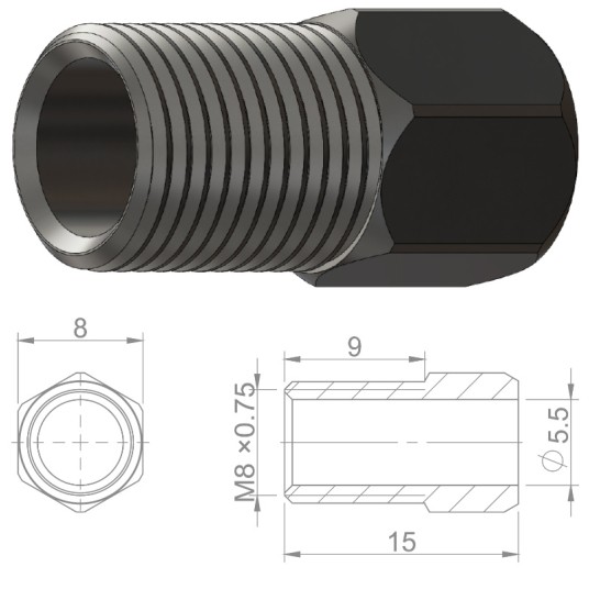 Śruba przew.hydr. HBP21 Stal;M8x0.75;d/Hayes;8szt